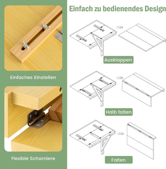 COSTWAY Wandgemonteerde klaptafel, 80 x 60 cm, inklapbare wandtafel, ruimtebesparende keukentafel, wandklaptafel voor keuken, eetkamer, werkkamer (zwart