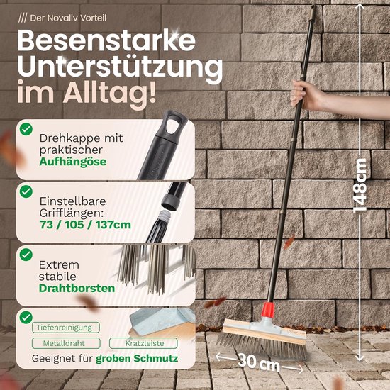 Novaliv Robuuste Draadbezem Moss - Efficiënte Mosverwijdering, Draadborstel, 6-rijige metalen borstelharen, voor bestrating en tuin, Stalen bezem, Moskrabber, Pizzabezem, Pizzasteenborstel van Novaliv — afbeelding 2