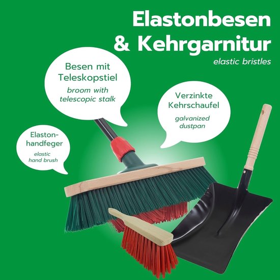 Novaliv tuinbezem met steel V-borstelharen 40 cm Elaston borstelharen inclusief verzinkte veegset met rubberen lip bestaande uit stoffer en blik handborstel terrasbezem tuinbezem stalbezem buitenbezem van Novaliv — afbeelding 2
