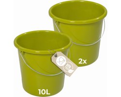 Novaliv 2 stuks emmer 10L groen met maatverdeling - schoonmaak emmer 10 liter? 28,5 cm Praktische alleskunner met schaalverdeling voor huishouden & tuin ideaal als huishoudemmer, wateremmer, dweilemmer, emmer