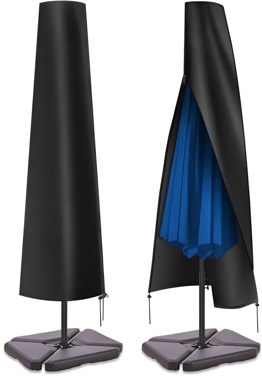 Famanu Parasolhoes, robuust, waterdicht, met ritssluiting en verstelbare trekkoord aan de onderkant, 600D, pvc-coating, voor parasols van 2 m tot 3 m, zwart, 190 x 25 x 50 cm