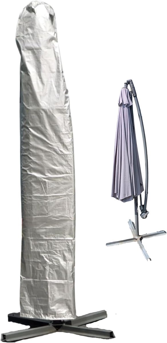 Famanu Parasol beschermhoes, Zonnescherm afdekking banaan vrijdragend waterdicht, voor zweefparasol, weerbestendig, uv-bestendig, winddicht ZILVER