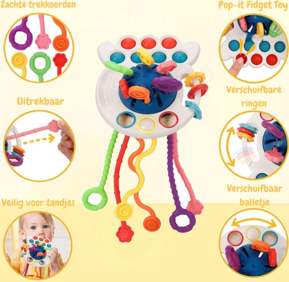 Baby Speelgoed - Speelgoed 1 Jaar - Montessori Speelgoed - Kinderspeelgoed - 2 in 1 Stapelblokken & Bijtring — afbeelding 3