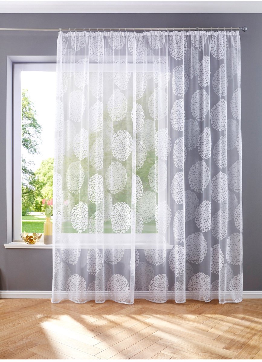 Ibenzoa Transparant Voile Gordijn met Cirkelpatroon voor Sfeervolle Woonkamerdecoratie wit