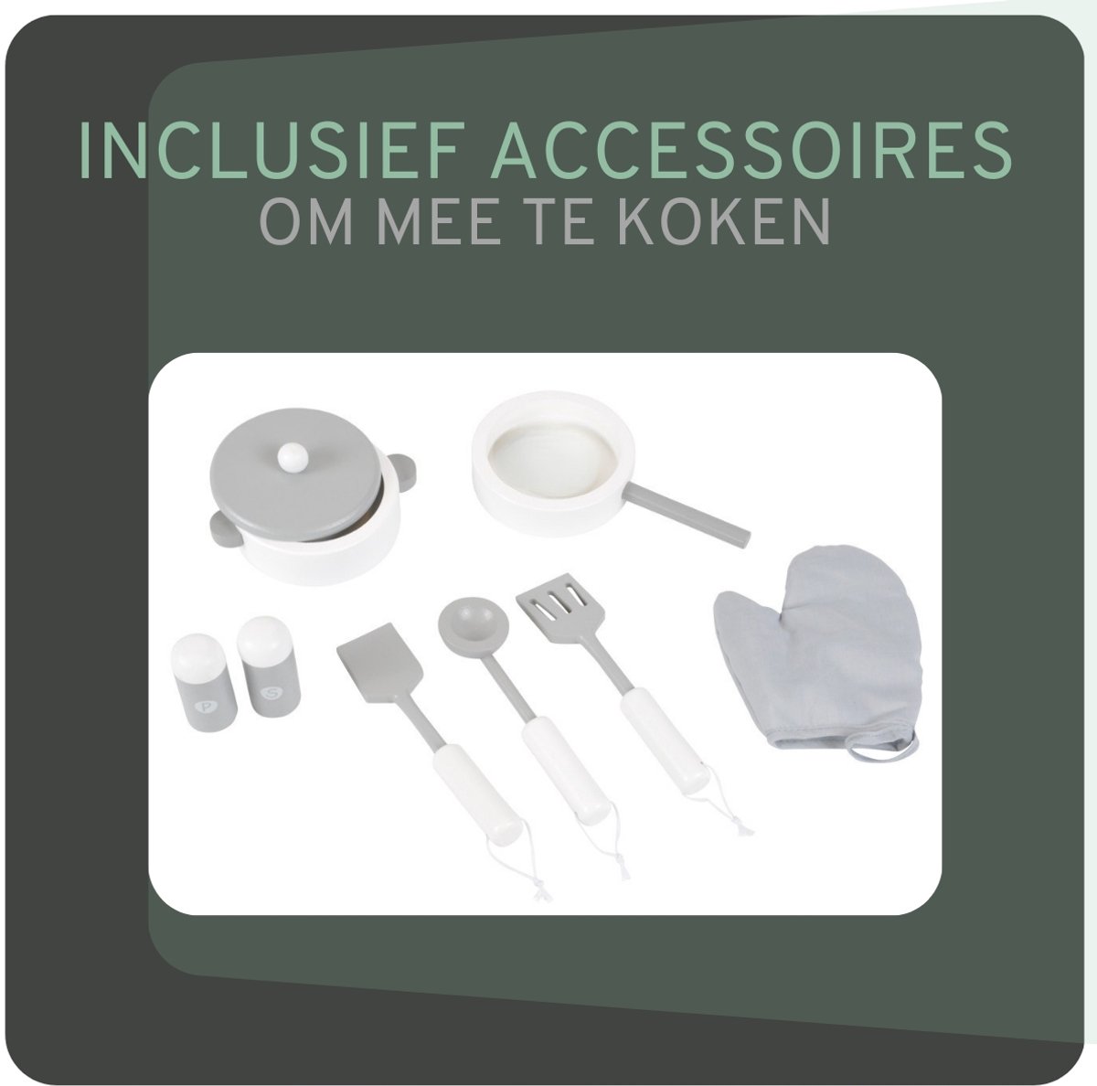 Bandits & Angels Houten Kinderkeuken Chef Deluxe White vanaf 2 jaar voor Jongens en Meisjes - Aanrechthoogte 46 cm - incl. 8 Accessoires - Kinder Keuken Wit - Keukentje Hout — afbeelding 8