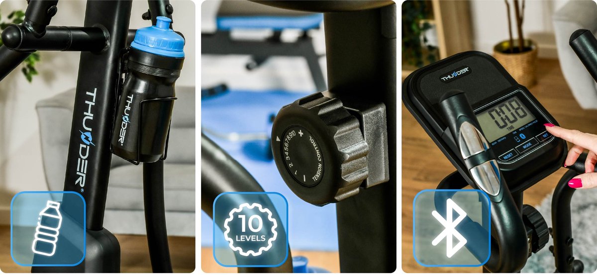 Afbeelding 3 van THUNDER® Crosstrainer | FIZZ | Elliptische Trainer | Magnetisch | Bluetooth en USB | Verstelbare Weerstand | Hartslagsensor | Antislip Pedalen | Tablet- & Flessenhouder | Transportwielen | Max. 110 kg |