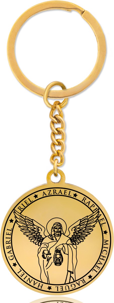 Beschermengel Azraël Sleutelhanger – Spiritueel Cadeau van Roestvrij Staal – Goudkleurig – Pax Amare