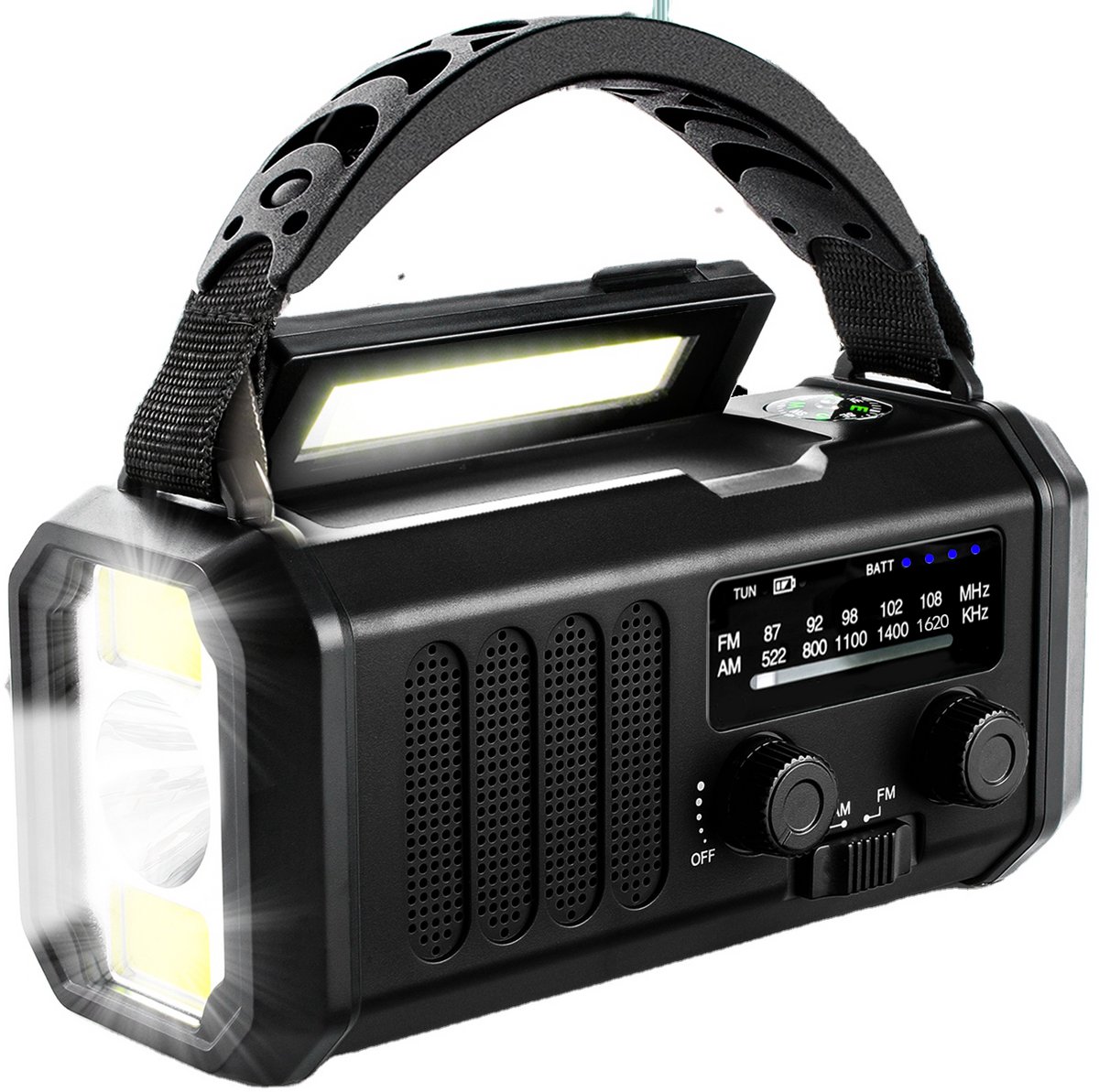 P-Repair - Noodradio - Opwindbare radio - Solar Opwindbaar - Powerbank Zonne-energie - 20.000mAh - Met zaklamp - USB oplader - USB-C oplader - Zwart