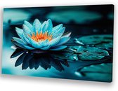 Blauwe lotus met waterdruppels - Lotus canvas schilderij - Canvas bloem - Hyperrealisme - Wanddecoratie modern - Slaapkamer accessoires - canvas 45x30 cm