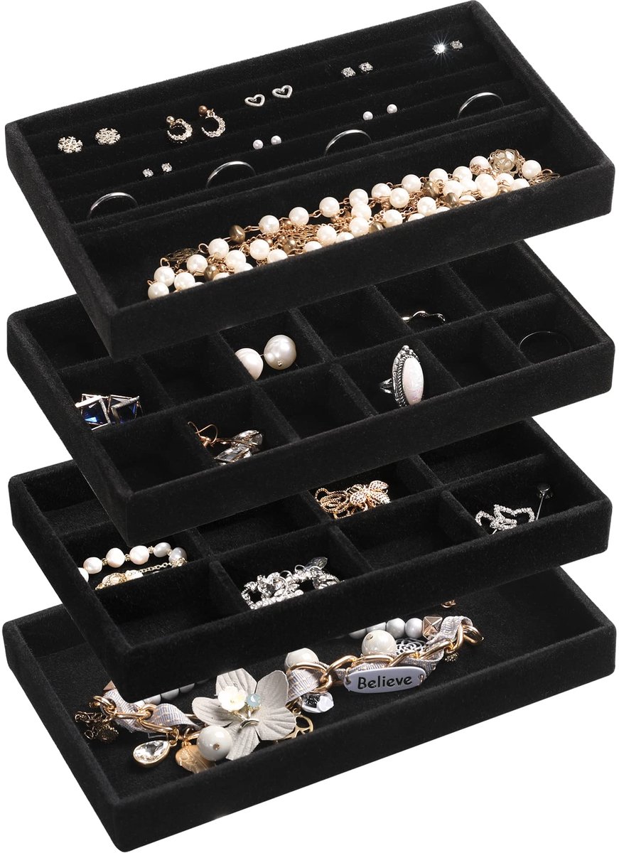 Ibenzoa® Elegant en Functioneel Stapelbaar Fluwelen Sieraden Organizer Set met Diverse Lade-inzetten voor Vrouwen en Meisjes