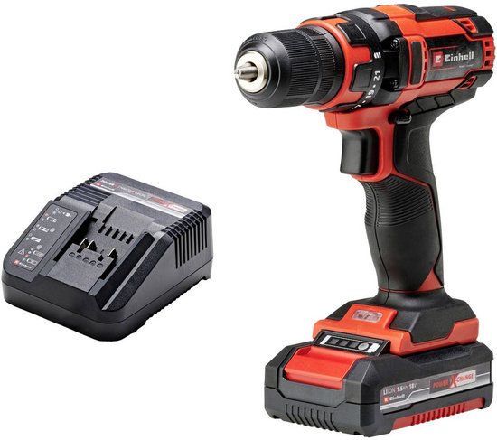 Einhell Accu Boor-/Schroefmachine TC-CD 18/35 Li Kit - Power X-Change - 18 V/Li-ion - 35 Nm - 0-550 t/min - 10 mm snelspanboorkop - Elektronische snelheidsregeling - Incl. 1x 1.5 Ah accu en lader