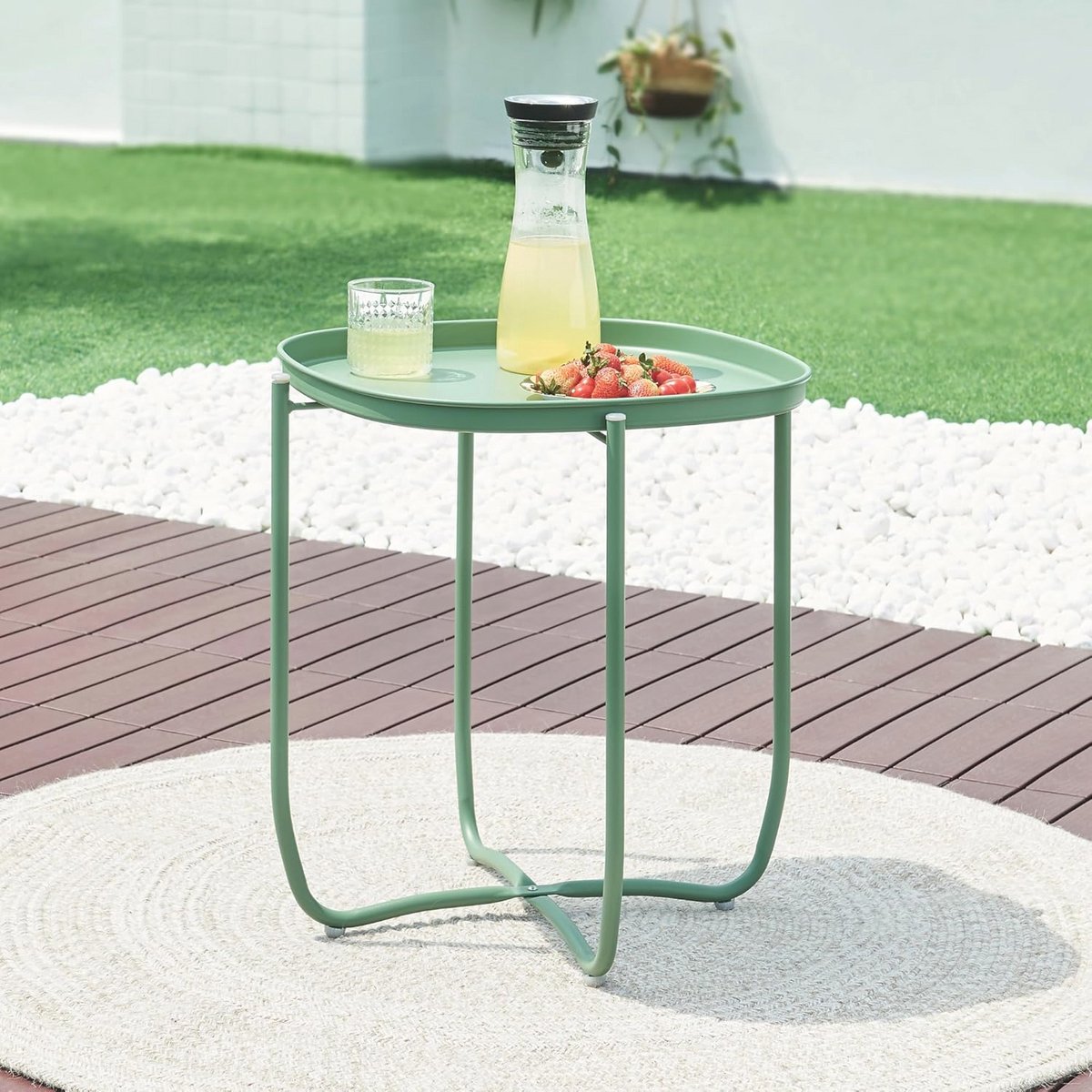 Bijzettafel voor buiten - Stijlvolle dienbladtafel voor Balkon en Tuin - 53x46 cm Groen