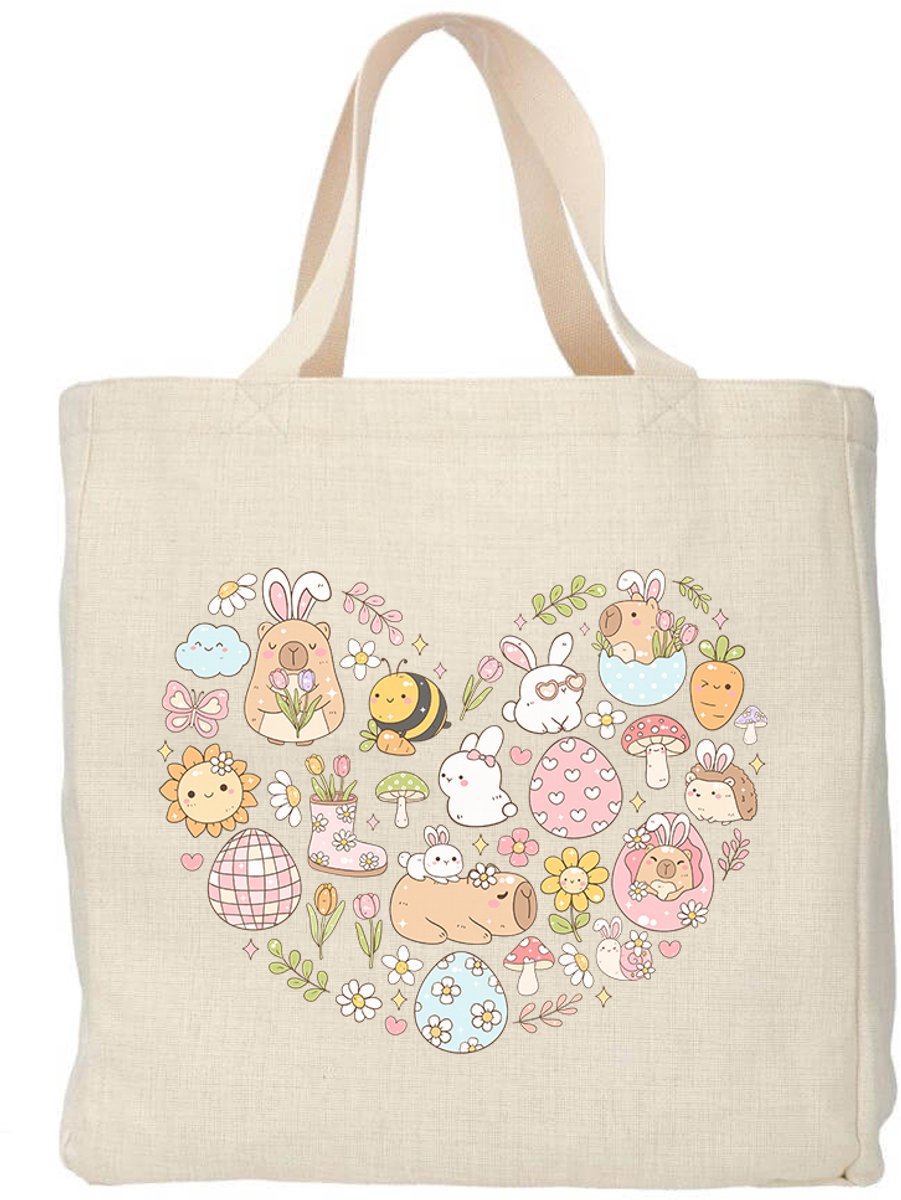 Creasowl® Capybara Lente Tote Bag – Boodschappentas 38x48 cm – Polylinnen Shopper – Schoudertas – Draagtas – Capibara Canvas Tas