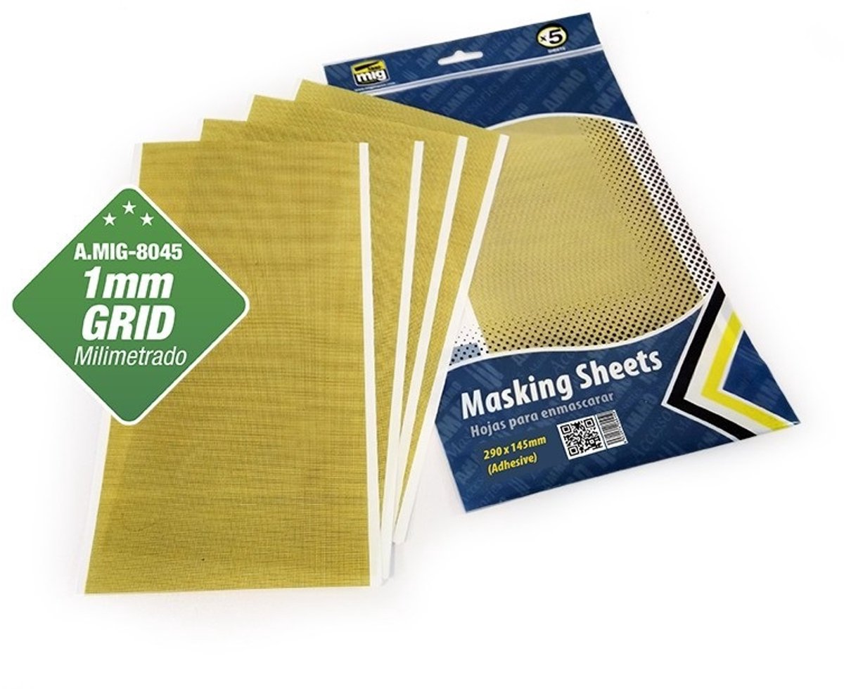 AMMO by Mig Jimenez Tape - MIG 8045 Masking Sheets - 1 mm Grid x 5 Sheets - 290x145mm (Adhesive) Tape