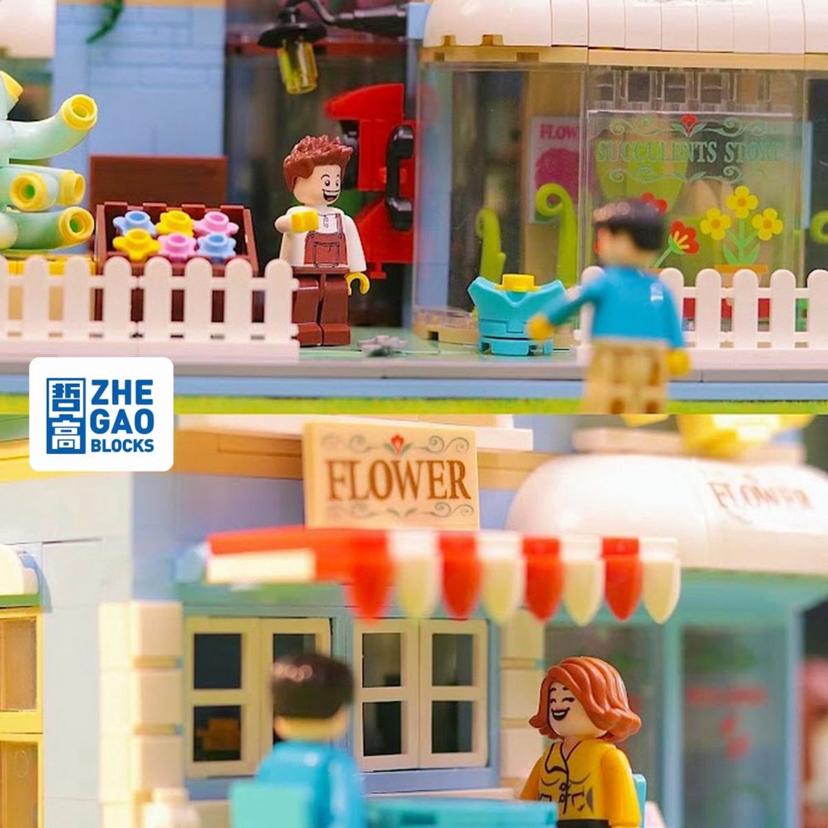 Zhe Gao DZ6120 Classic Bloemen winkel bouwset incl. 4 minifigures | City Achitecture Adventure Modelbouw | Educatief Creator speelgoed bouwpakketten voor kinderen & volwassenen | Niet compatibel met lego friends | Bouwdoos met 2091 bouwstenen — afbeelding 11