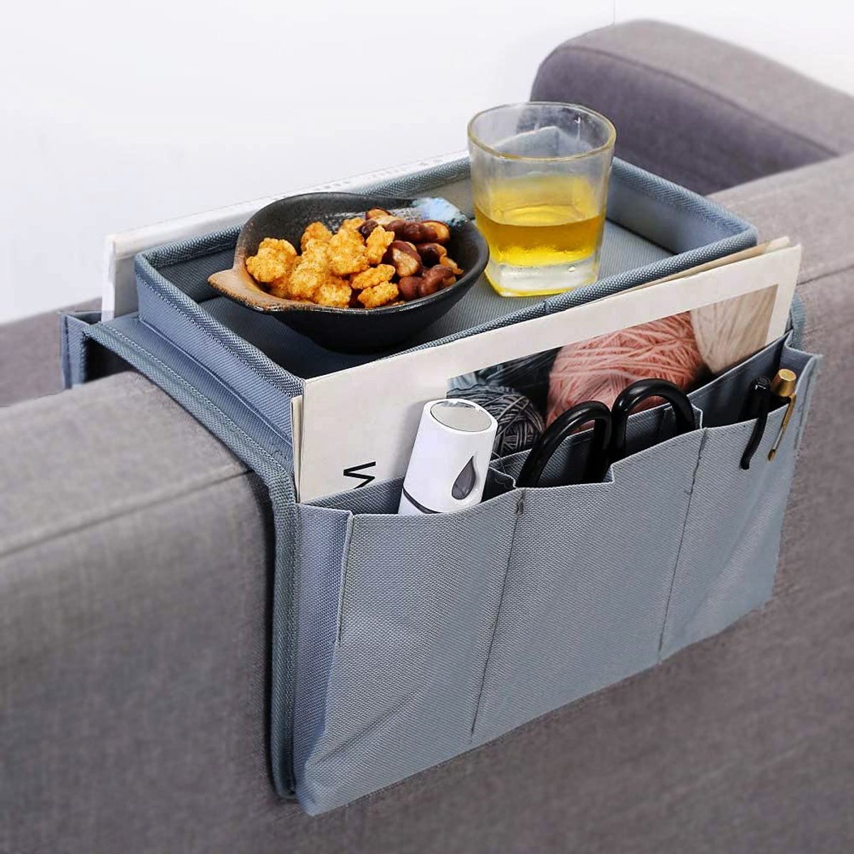 Ibenzoa® Handige Organizer voor Bankarmleuning met Dienblad en Opbergvakken
