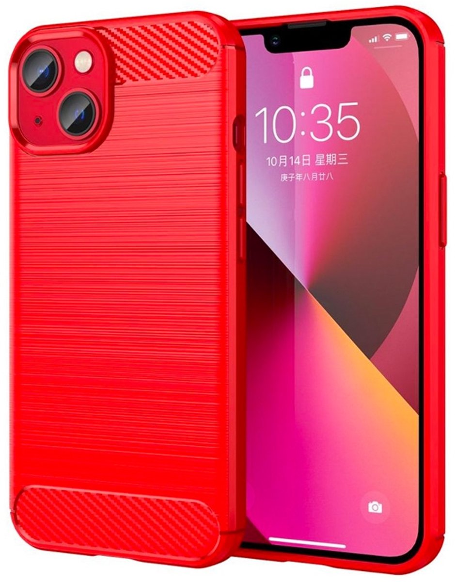 Mobiq Carbon Look Hoesje geschikt voor iPhone 14 - Flexibele TPU Case