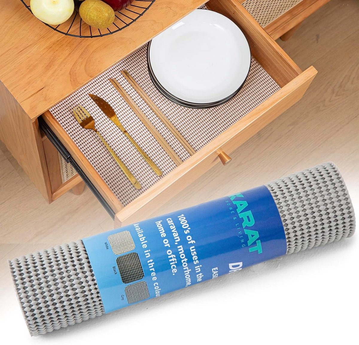 FLOORDIREKT Lademat Pearl - Op Maat Gesneden Antislipmat - Voor Keukenkastjes - 30 x 150 cm - Grijs