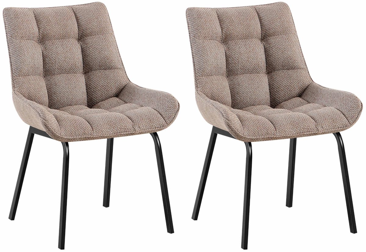 CLP Saranda Set van 2 eetkamerstoelen - klassiek - met zwart metalen frame - met rugleuning - Stof/terrabruin