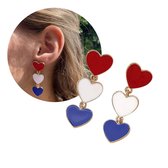 Nederland Oorbellen Hartjes – Rood Wit Blauw – Goudkleurig – Supporter Accessoire voor Nederland - EK WK Koningsdag Bevrijdingsdag