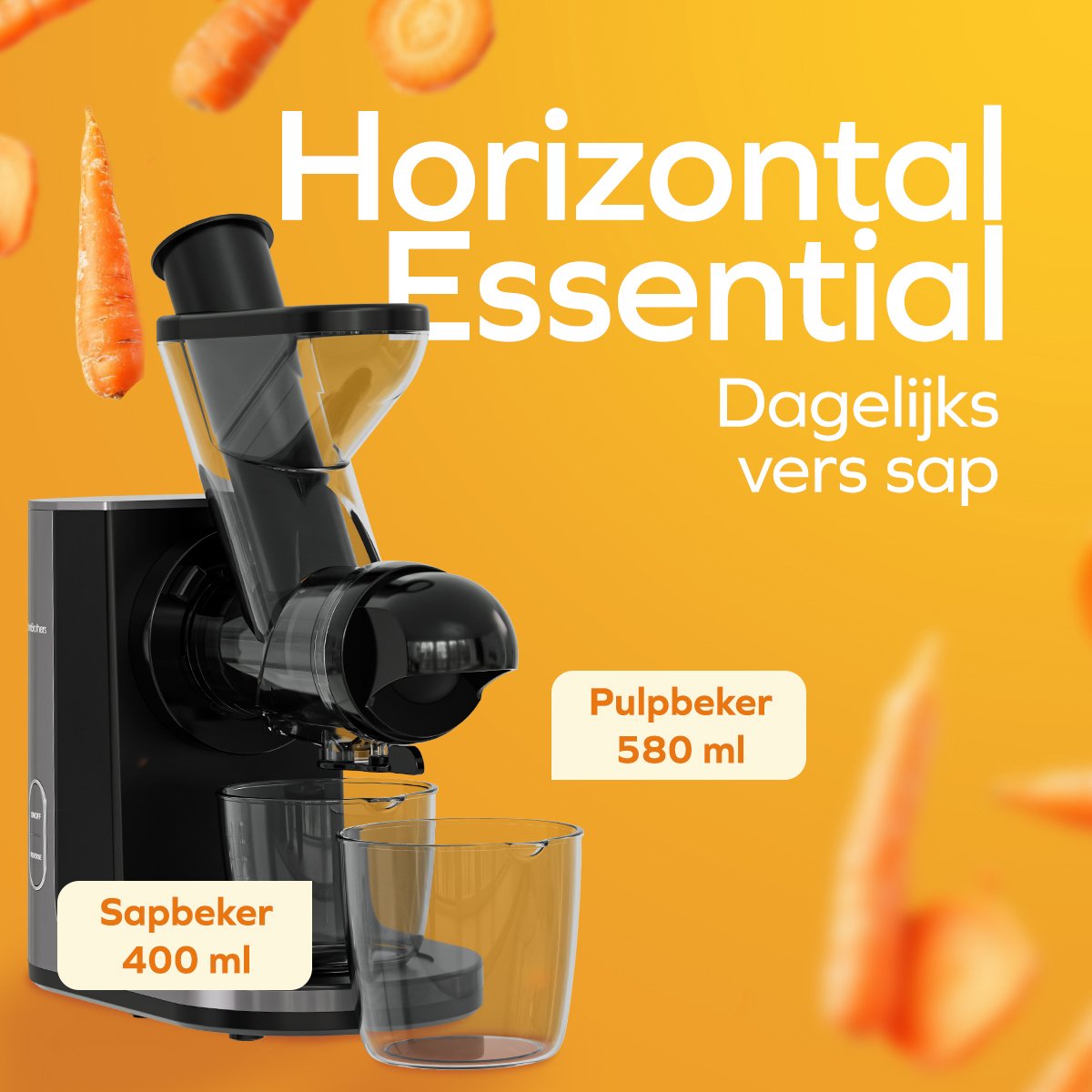 KitchenBrothers Slowjuicer - Sapcentrifuge - Juicer - Groenten en Fruitpers - 43 mm en 60 mm invoer - 400 ml - Grijs thumbnail 3