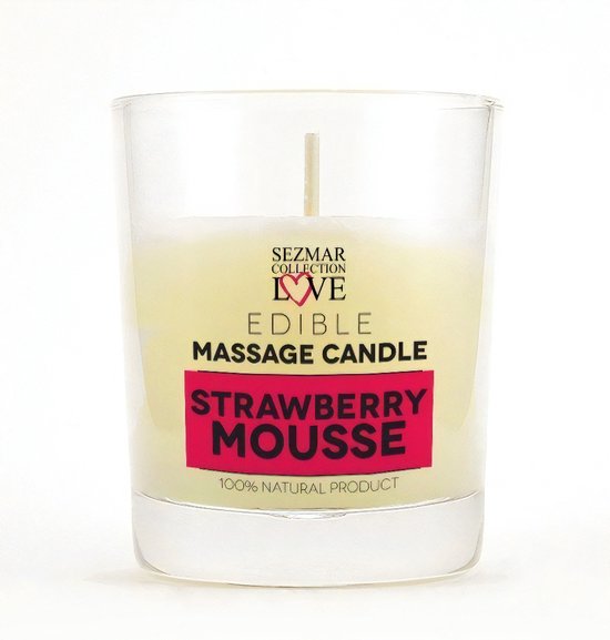Edible massagekaars Strawberry Mousse, geur "Strawberry Mousse", 100% natuurlijk product.