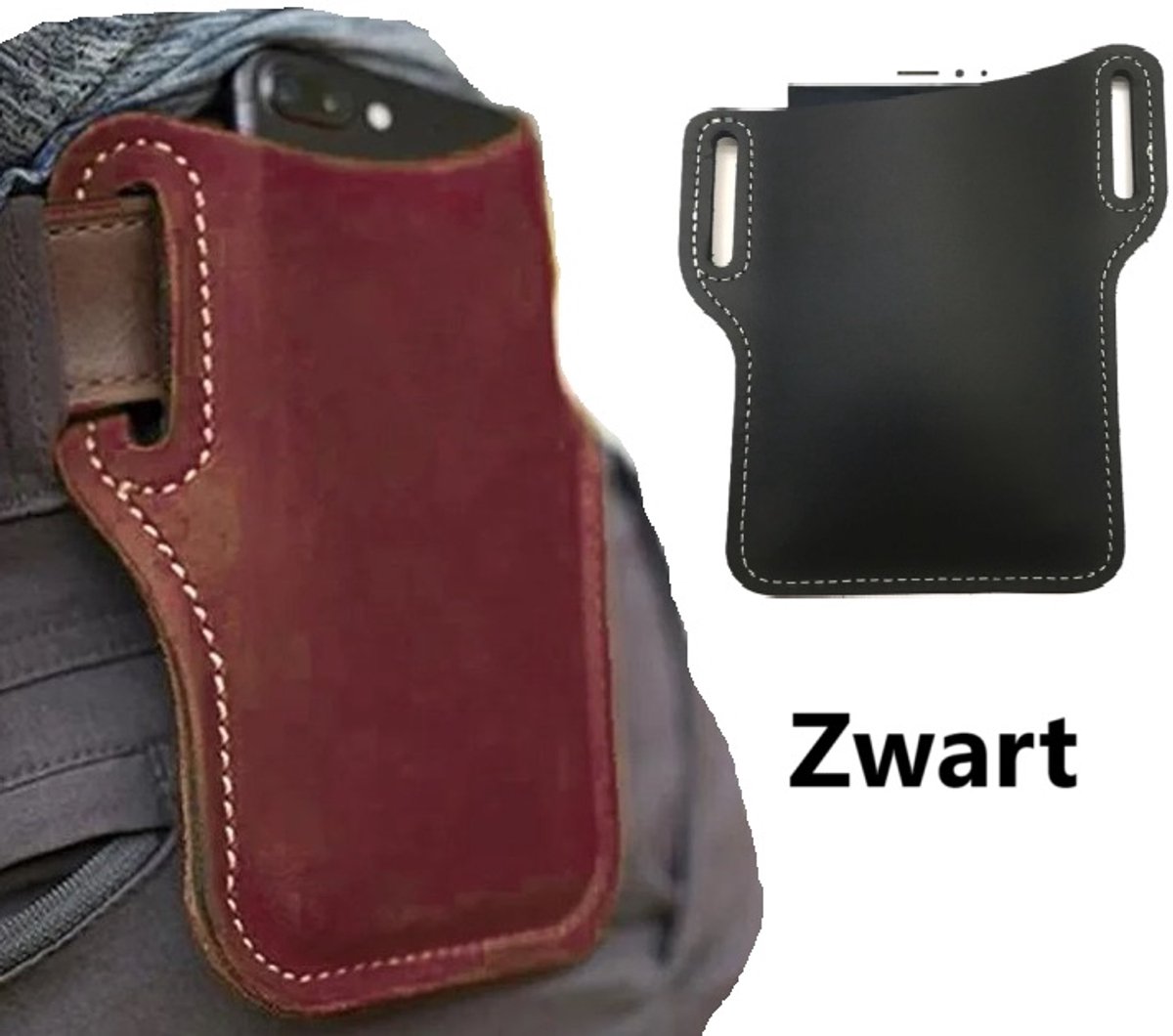 Retro Heuptas Voor Smartphone I Riem Telefoon Tas I Telefoonhouder Riem I Smartphone Tas I PU Leer I Zwart