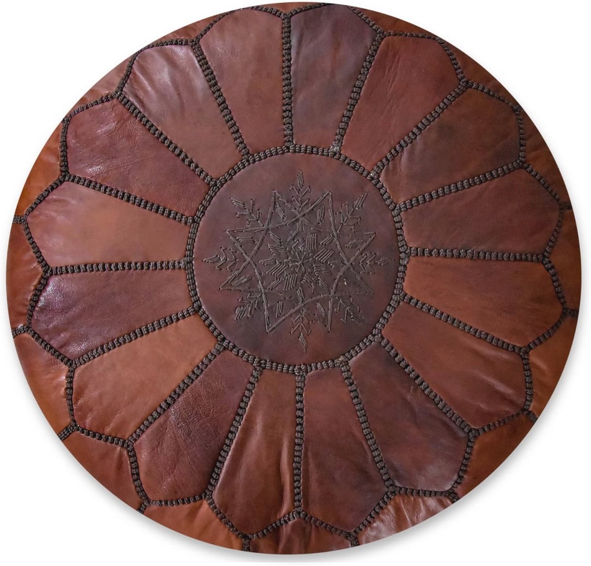 Handgemaakt Leren Poef - Gevuld Ottomaans voor Zitplaats en Decoratie - Multifunctioneel Kussen (Cinnamon)