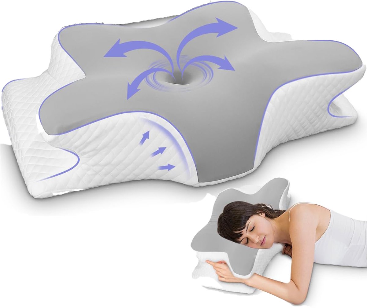 Quincs® Hoofdkussen - Hoofdkussen nekklachten - Anti snurk kussen - Hoofdkussen nekpijn - Zijligkussen volwassenen - verkoelend hoofdkussen - slaapkussen zijslaper - Slaapkussen - Vlinderkussen - verkoelend hoofdkussen