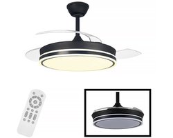 CristalRecord - Plafondventilator Supereco - doorsnede 106 cm – uitklapbare bladen – remote control – dimbaar en kleurenwissel - zwart