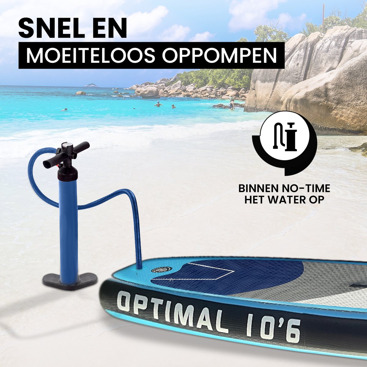 Fitby Sup Board - Surfboard - Paddle board - Opblaasbaar - Verstelbare Peddel - Pomp - Draagtas - Max 150kg - 320X80cm - Blauw – foto 7