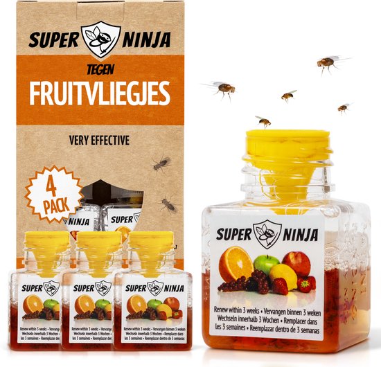 Super Ninja Fruitvliegjes Vanger - 4 Stuks - Effectieve Fruitvliegjes Val - Milieuvriendelijke Insectenval - Direct Resultaat - Fruitvliegval