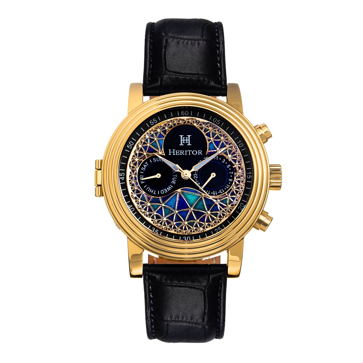 Heritor Automatic Legacy horloge met leren band en dag--datumaanduiding - goud-zwart