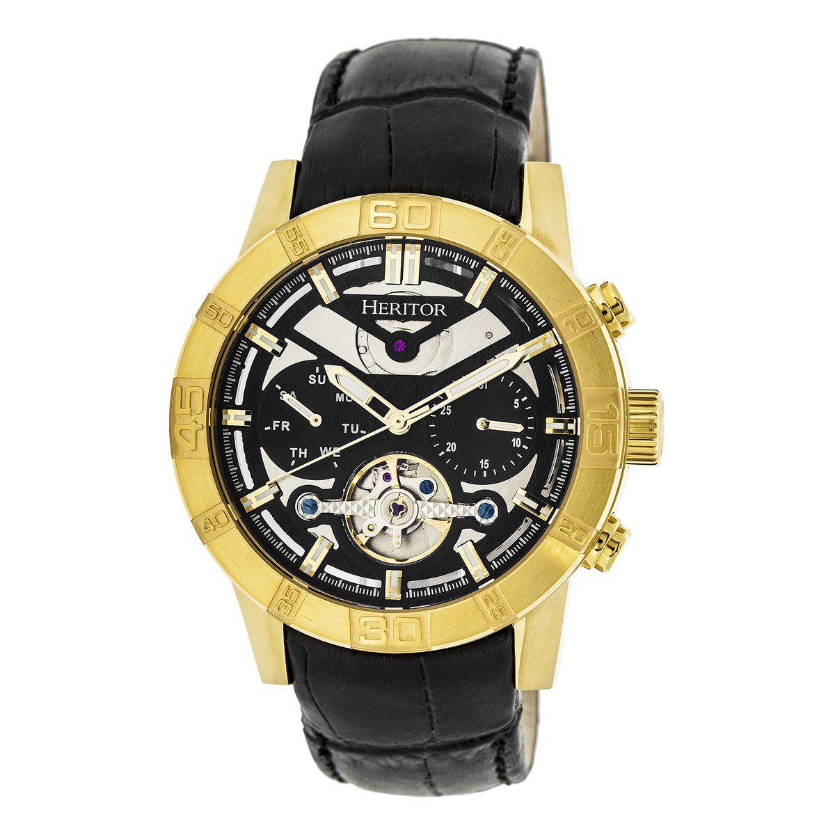 Heritor Automatic Hannibal Semi-Skelet Horloge met Leren Band - Goud-Zwart
