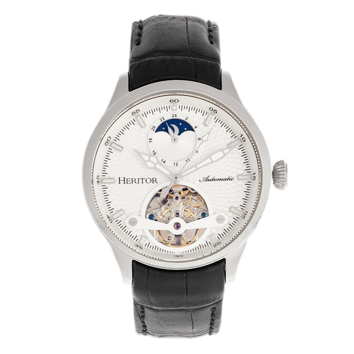 Heritor Automatic Gregory Semi-Skelet Horloge met Leren Band - Zilver-Zwart