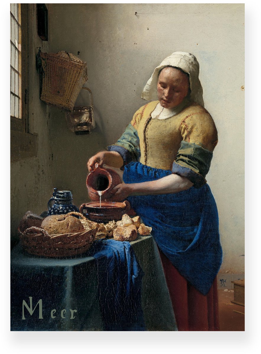 Yisual Poster 50x70 cm - Het Melkmeisje - Johannes Vermeer - Geel - Blauw - Realistisch - Klassiek - Muurdecoratie - Wanddecoratie