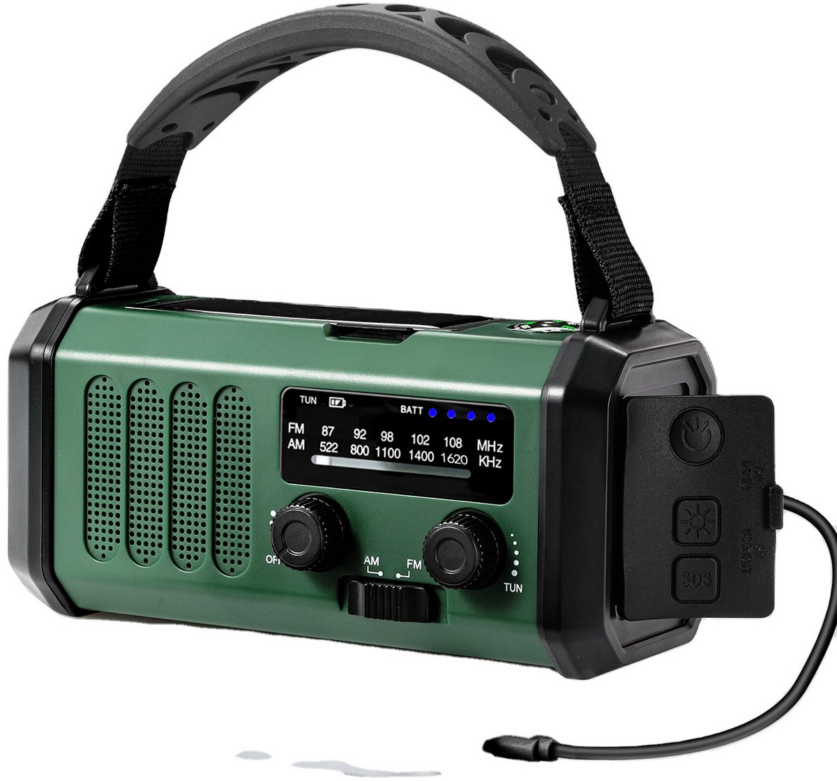 P-Repair - Noodradio - Opwindbare radio - Solar Opwindbaar - Powerbank Zonne-energie - 20.000mAh - Met zaklamp - USB oplader - USB-C oplader - Groen – foto 2