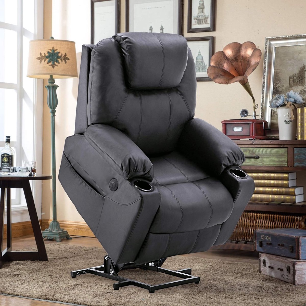 MCombo 7040 Elektrische Relaxstoel met Opstahulp – Massage, Verwarming & USB – Zwart Kunstleer – foto 6