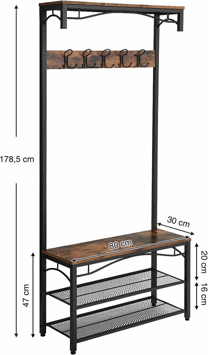 Houten Kapstok met Schoenenrek Multifunctioneel Hout