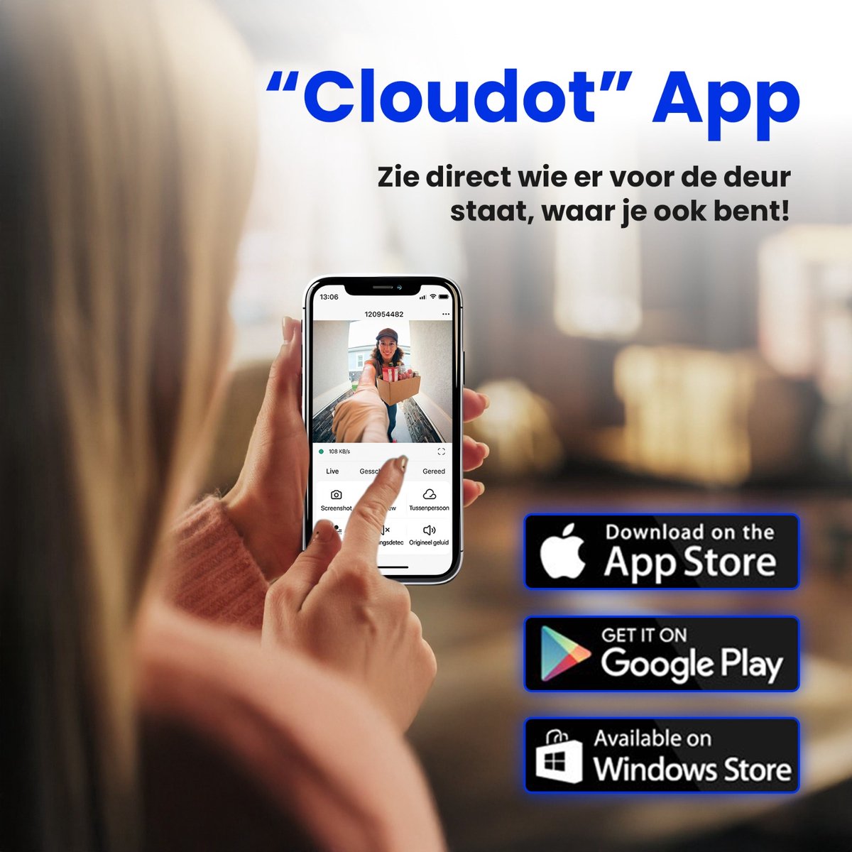 Afbeelding 2 van Spinoff Security® - Slimme Draadloze 2K Video Deurbel met Camera - Zonder Abonnement - Incl. 32GB SD Kaart - Draadloze Gong - 180º Lens