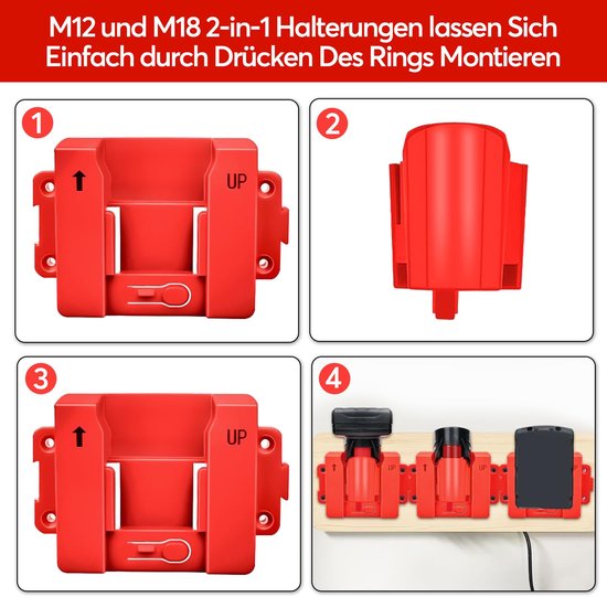 Geschikt voor Batterijhouder voor Milwaukee 12V M12 en 18V M18 batterijen, 3-in-1 wandmontage, ideaal voor werkplaats en garage (batterij niet inbegrepen) van Milwaukee — afbeelding 2