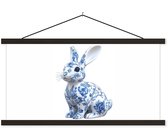 Posterhanger incl. Poster 120x60 cm - Schoolplaat - Delftsblauw - Haasje - Wit - Textielposter - Zwarte latten