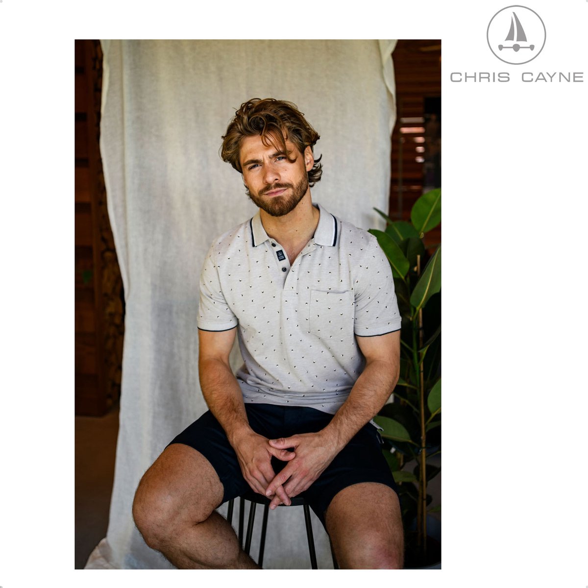 Chris Cayne heren poloshirt - L - zand - two tone - gemeleerd - kleine print - borstzak - luxe polo - 100 % Katoen - jacquard kraag