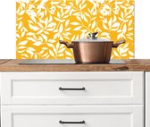 Spatscherm keuken 90x45 cm - Kookplaat achterwand Bladeren - Takken - Geel - Muurbeschermer - Spatwand fornuis - Hoogwaardig aluminium