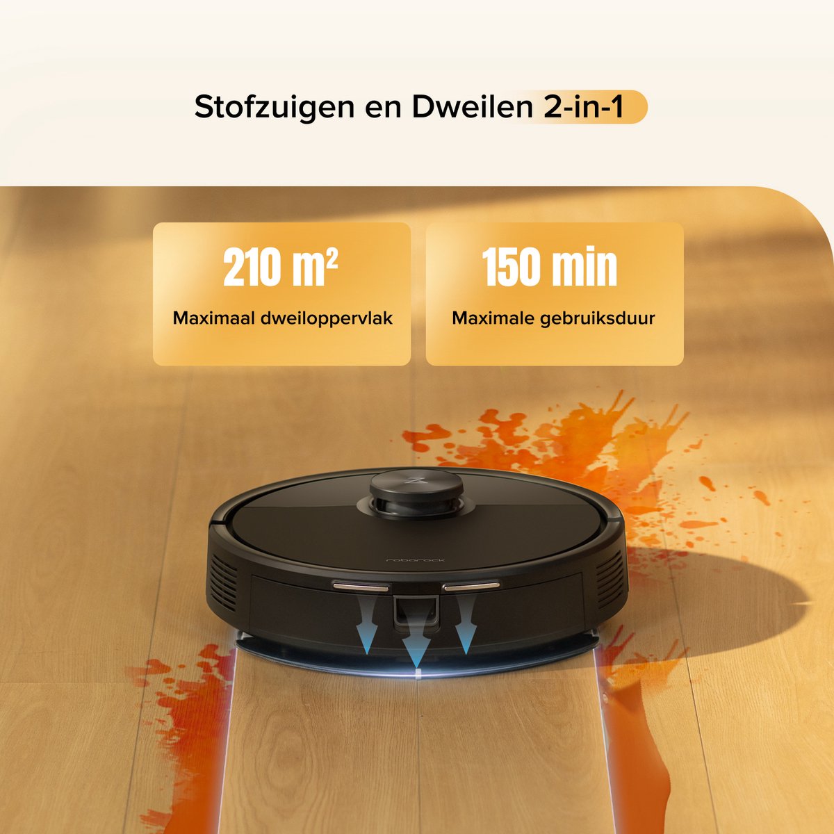 Roborock Q7 M5–Robotstofzuiger met dweilfunctie–10000 Pa sterke zuigkracht–Dubbel antiklitsysteem– 150 min gebruiksduur– LiDAR-navigatie–Stofzuigerrobot voor tapijt– Dierenharen–Zwart–Q5 PRO Upgrade — afbeelding 5