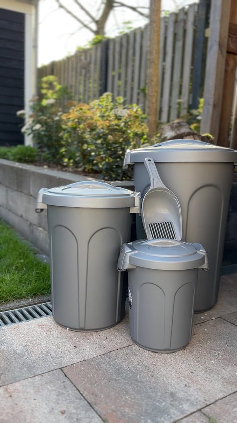 Fût avec couvercle « Jerry » - 23 litres - Fût d'alimentation - Fût de stockage - Conteneur d'alimentation - Avec pelle - Argent