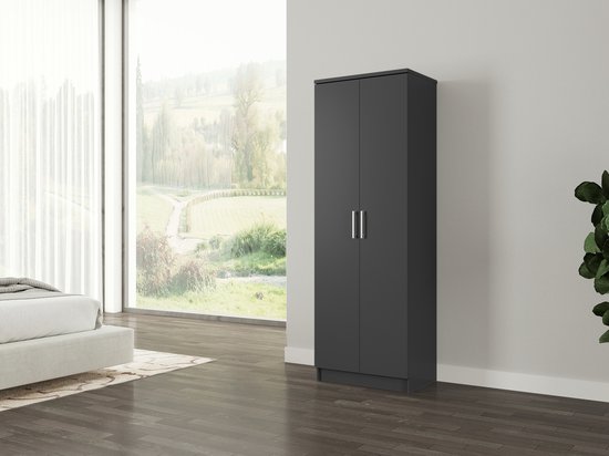 Interiax Opbergkast - Kledingkast 'Amelie' - 2 Deuren & 4 Legplanken | Antraciet | 180x60x40 cm