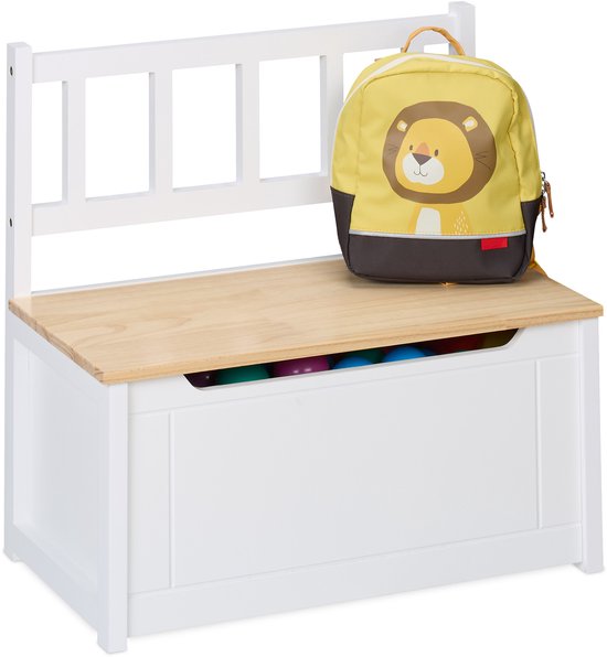 speelgoedkist en bank - 2 in 1 - 55x57x31 cm - softclose deksel - leuning - wit