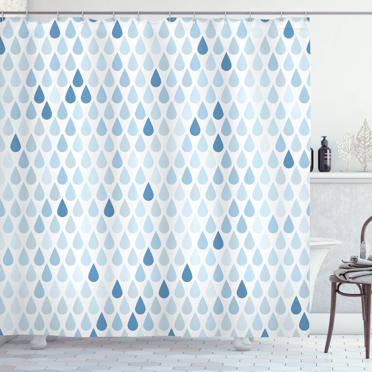 New Bed, Blauw Regen Druppels Wit Marine Douchegordijn Badkamer Decor Set met Haakjes 180 cm B 200 cm L