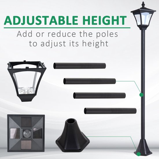 Outsunny garden lantern solar garden path lights with led 40 lumens black 18 x 18 x 160 cm